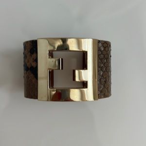 FENDI Gold Tone Zuccasnakeskin